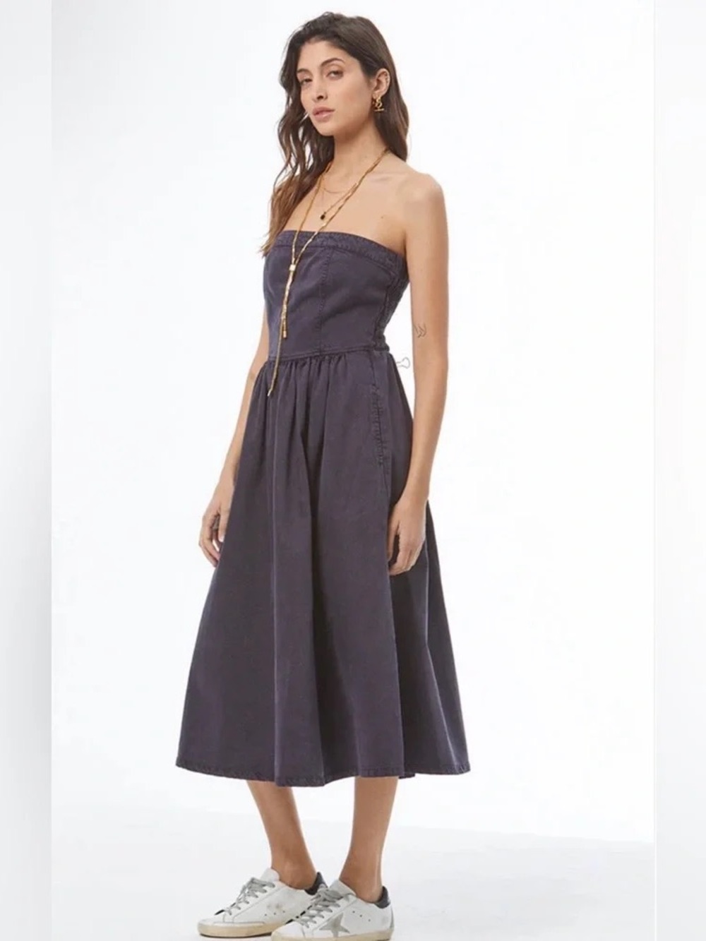 Young Fabulous & Broke Strapless Midi Donna Day Dress in Navy  NWOT
